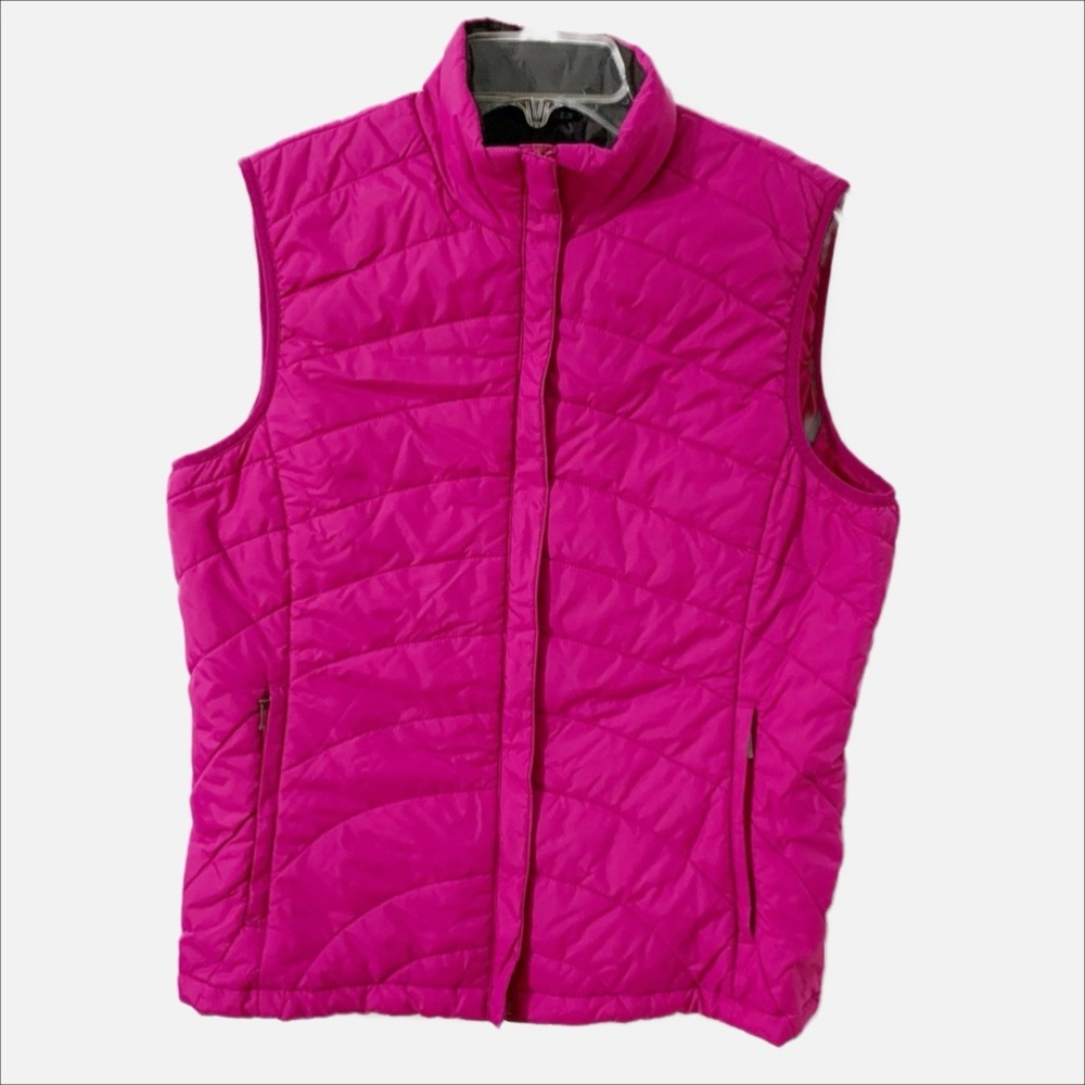 Lands’ End Fuchsia Pink Lightweight Puffer Vest Zip Pockets Small